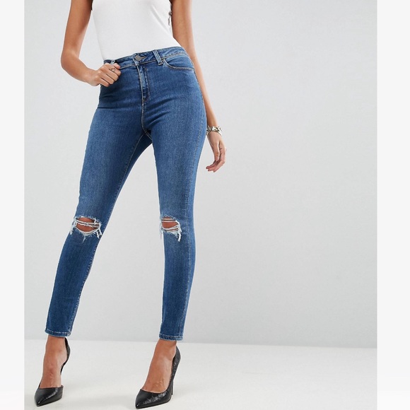 ASOS Ridley High Waist Skinny Jeans with Rips - Picture 2 of 9